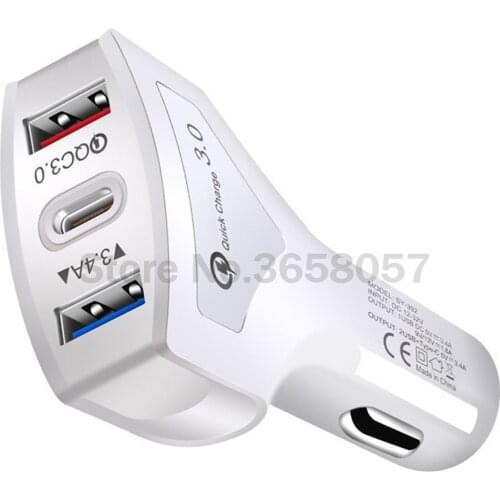 200pcs QC3.0 Fast Charging Car Charger 7A 3 Usb Port Car Phone Charger with TYPE-C car charger