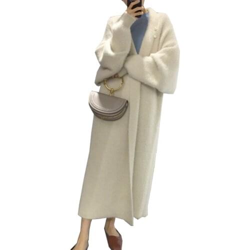 2020 Turn Down Collar Design Sleeve Furry Long Coat Winter Tops Cardigans Open Stitch Women Poncho Casaco Feminino