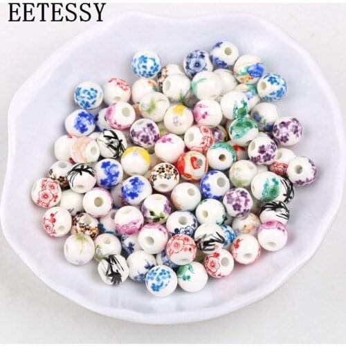 40pcs 8mm Colored Print Pattern Ceramic Beads Round Shape Loose Spacer Ceramic Beads For Jewelry Making Bracelet DIY Accessories