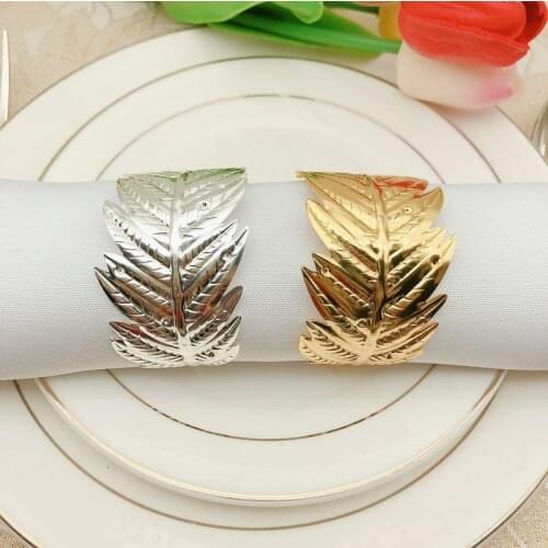 6pcs Hotel western restaurant metal large roll leaf napkin buckle napkin ring golden napkin ring