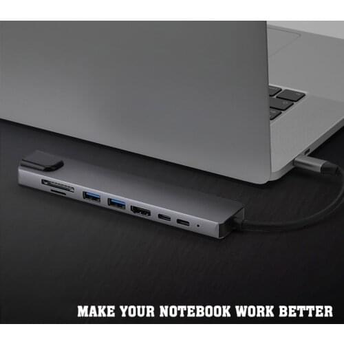 8-in-1 Multiport Type-C Hub to USB 3.0/SD/TF Card Reader 4K HDMI-compatible Adapter Portable Converter For MacBook Pro Laptop