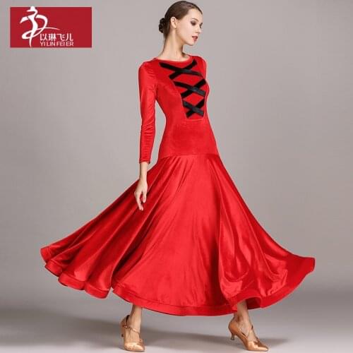 Newest design velvet Ballroom Dance costumes Woman Modern Waltz Tango dress /standard dance clothes 1735