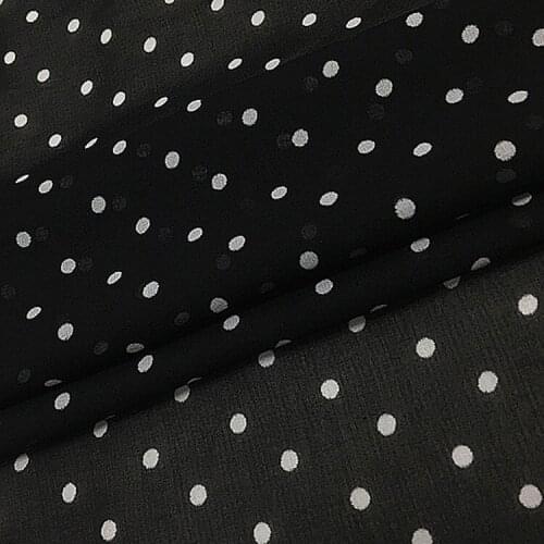 White polka dot on black pure silk georgette gauze fabric chiffon fabric soft,SCG723