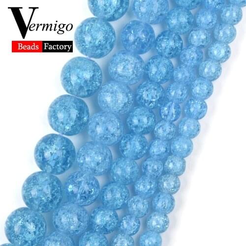 Natural Mineral Stone Blue Snow Cracked Crystal Beads 6 8 10 12mm Round Spacer Loose Beads For Jewelry Making Diy Bracelets 15