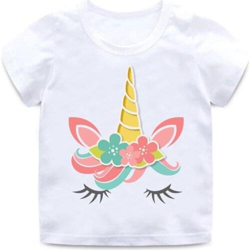 New boys and girls cute Unicorn face design children Funny cool T-shirt baby Harajuku round neck cotton T-shirt children cartoon