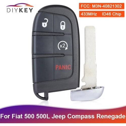 DIYKEY 3+1 4 Button M3N-40821302 Smart Remote Key Fob 433MHz PCF7953 ID46 Chip for Fiat 500 500L 500X for Jeep Compass Renegade