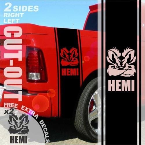 For 1500 2500 3500 Ram Truck Bed Side Stripes Head Vinyl Decals Sticker 011B