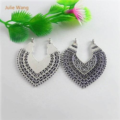 Julie Wang 10PCS Antique Silver Color Single Heart-Shaped Pendants Jewelry Suspension Earring Necklace Handcrafts Finding51524