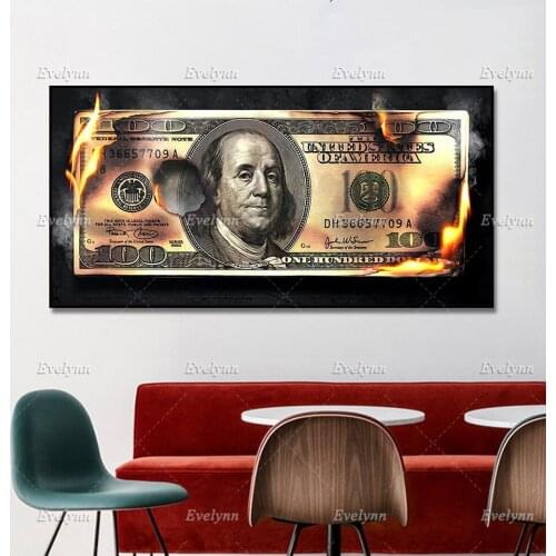 Graffiti Black Figure Burning Dollar Wall Art Money Modular Pictures Abstract Poster Canvas Painting Home Decor For Living Room