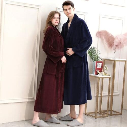 40-130KG Plus Size Men Winter Long Plaid Warm Coral Fleece Bathrobe Flannel Bath Robe Kimono Robes Dressing Gown Night Sleepwear