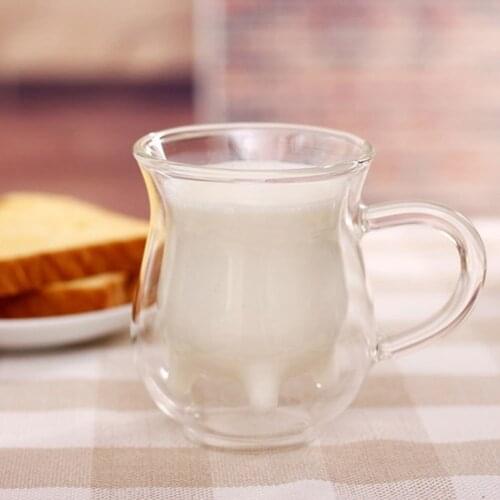 300ml Cute Milk Mug Double Layer Heat-resistant Water Juice Coffee Glass Cup