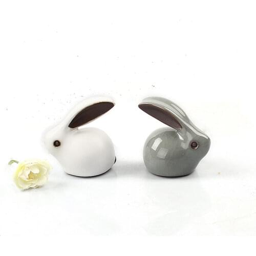 Ceramic rabbit Kung Fu tea statue tea pet favor feng shui Chinese traditional craft gift cute animal white green home decor