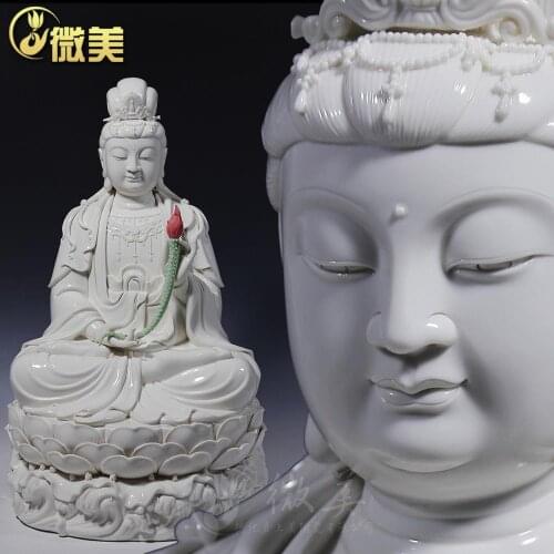 Dehua ceramics 23 inch sitting on the lotus of Sam West mahasthamaprapta Bodhisattva Buddha crossing white glaze