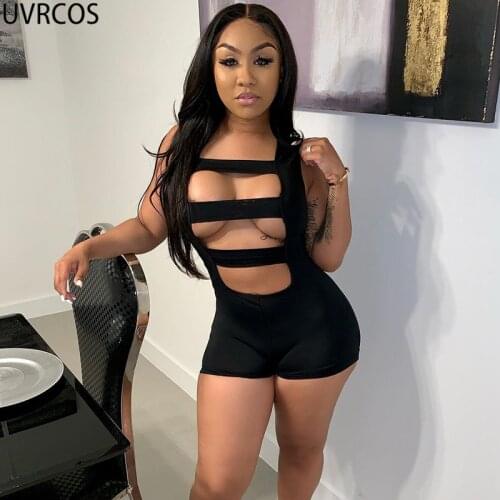 UVRCOS Onesie Women Summer 2021 New Chest Hollow Out Sleeveless Rompers Womens Jumpsuit Sexy Skinny Club Night Club Outfits Body