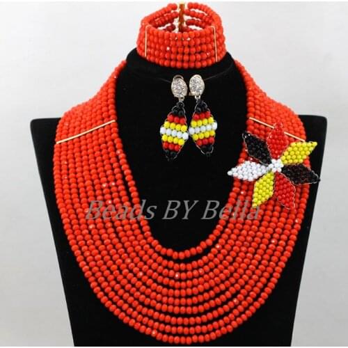 Exclusive Braid Flower African Wedding Women Jewelry Set Orange Crystal Beads Nigerian Bridal Jewelry Sets Free Shipping ABK073