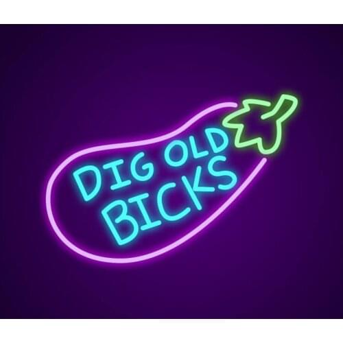DIG OLD BICKS Eggpplant Neon Light sign Custom Handmade Real Glass Tube Garage Aesthetic Room Decor Display Advertise Art Gift