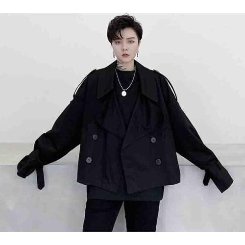 Autumn new Korean mens loose and lazy short jacket double breasted big Lapel coat fashion mens youth top