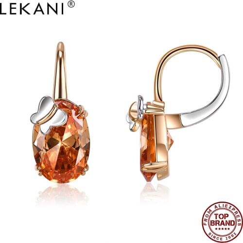 LEKANI Drop Earrings For Women Geometric Champagne Gold Copper Earring Wedding Fashion Jewelry High Quality Festival Present