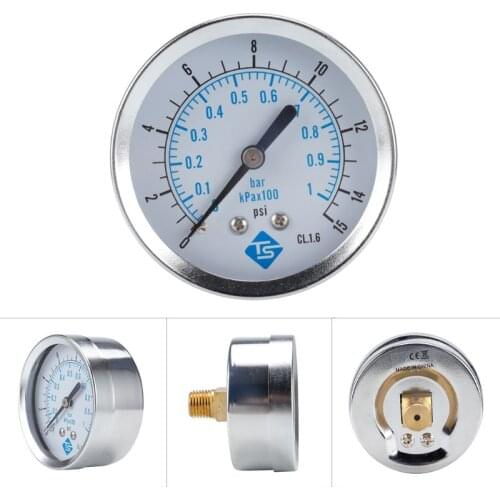 0-15psi 0-1bar/kpa*100 Pressure Gauge 1/4" NPT Back Mount 62mm Dial Pressure Monitor Meter