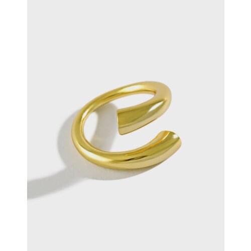 Minimalism 100% Authentic 925 sterling silver Double Layered Glossy Gold /White Cross Lines Band Ring adjust Jewelry TLJ1198