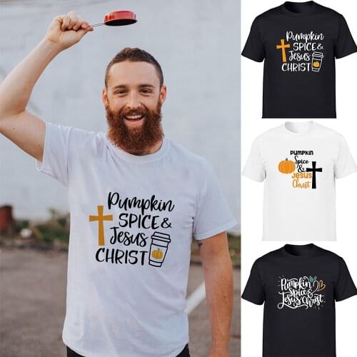 Halloween Pumpkin Coffee Jesus Christian Fashion Mens T Shirts Short Sleeve Harajuku Casual O Neck T-shirt Male Tees Clothes