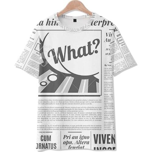 2021 New Arrival Loose newspaper pattern 3D Print Spring Summer Preppy Style Men/Women Street T-shirt Youthful Gothic Clothes