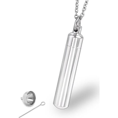 Mens Cylindrical Perfume Bottle Shaped Cremation Urn Vial Pendant Necklace Memorial Ash Keepsake Cremation Jewelry
