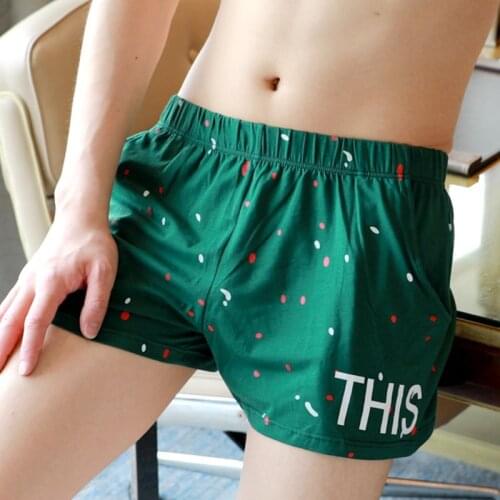 Mens Leisure Sports Shorts with Large Capacity Pockets Loose Fashion Summer Boxer Pure Cotton Underwear Guy Flat Short Pants