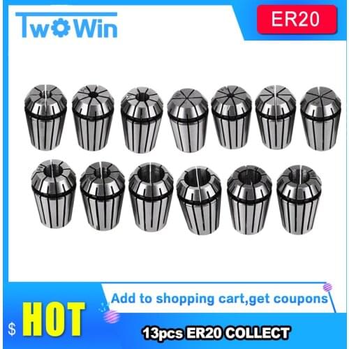 13pcs ER20 Spring Collet Set 1mm-13mm Clamp Tool Holder for CNC Lathe Machine Engraving Milling Metal working Tool Accessories