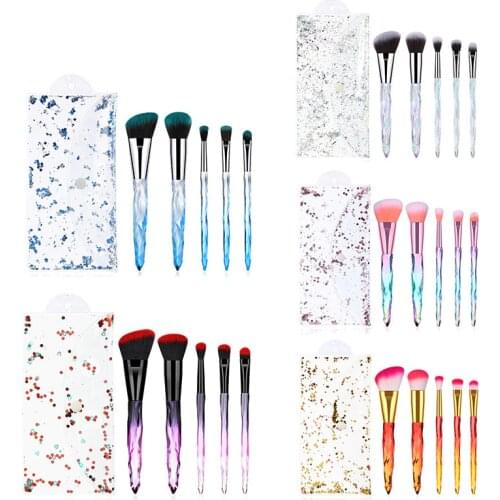 New 5 Pcs Crystal Transparent Diamond Handle Makeup Brushes Set Eye Shadow Eyelash Lip Concealer Blush Make Up Brush Tool