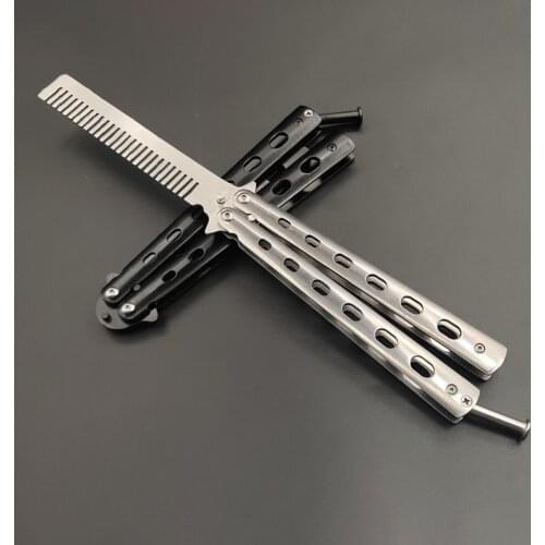 New Butterfly Knife Comb Folding Comb Metal Swing Practice Cutter Outdoor Camping Training Stainless Steel Hair Styling Tool