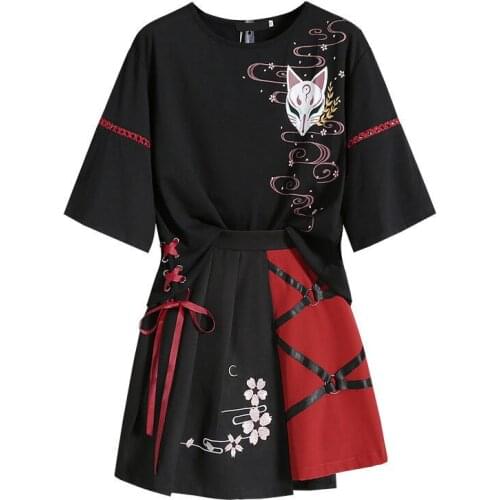 Wholesale Anime Summer Womens Clothing Japanese Red Ribbon Girl Lolita T-shirt Short Skirt Set Adult Costume