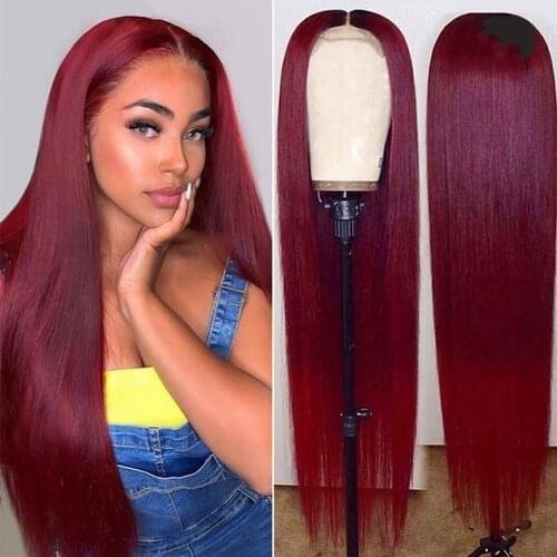 99J Wig 13x4 Lace Front Wig Burgundy Straight Long Human Hair Wigs Brazilian Body Wave Lace Frontal Wig 150% T Part Lace Wig