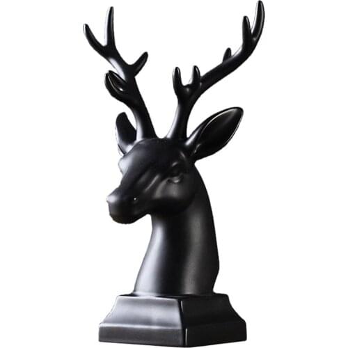 SIMPLE BLACK AND WHITE DEER HEAD PORCELAIN FURNISHINGS CRAFTS HOME DECOR ANIMALS CERAMIC FIGURINE HANDICRAFT ART DECORATIONS