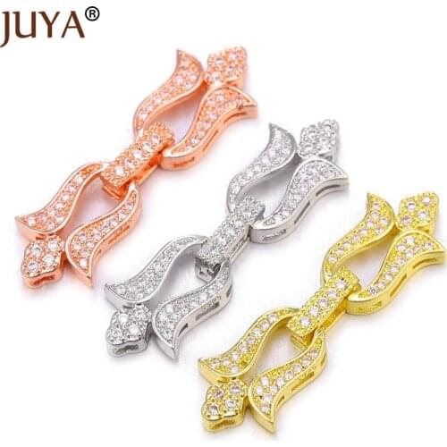 Juya Luxury Zircon Rhinestone Fastener Clasps For Making Pearl Bracelet Necklace Component DIY Jewelry Handicraft Accessories