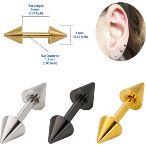 2 Pieces 16G 1.2mm Stainless Steel Spike Earring Straight Barbell Tragus Earring Nose Ring Body Piercing Jewelry