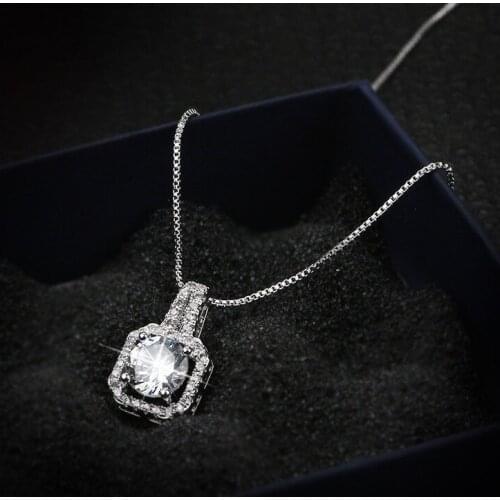Sterling Silver S925 Diamonds Necklaces Pendants for Women Christmas Square Silver Wedding Necklaces Office/career Fine Jewelry