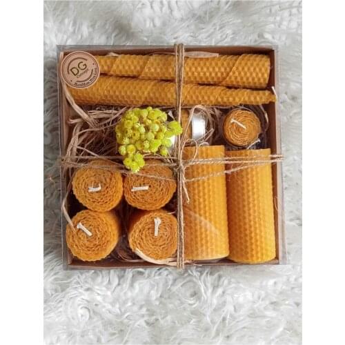Beeswax Candle Gift Set in Special Box 4 pcs 5cm 2 pcs 15 cm 2 pcs 20 cm Candles Gift Products Romantic Meals Christmas