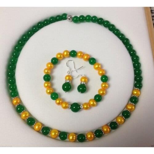 Jewelry Shell Pearl Green STONE necklace Bracelet Earrings Set plated watch wholesale Quartz jade CZ crystal