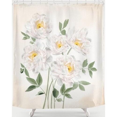 White Flowers Shower Curtain Waterproof Bathroom Decorations Polyester Bathroom Shower Curtain