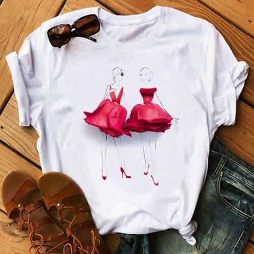 Fashion Flowers Red Rose Skirt Print T-shirt Women T Shirt Femme Harajuku Shorts Sleeves Shirt Summmer Tops Tshirt