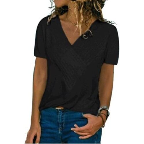 Spring/Summer New Slimming V-neck Short-sleeved T-shirt Black Grey Red Yellow Pink Solid Color Shirts Women Good Quality