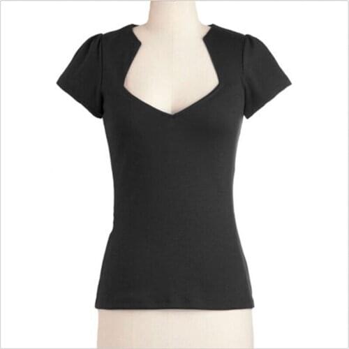 Women Vintage 50S Pin-Up Top Plus Size Pure Cotton Retro Hepburn Style Black and White Red Shirt T-Shirt Comfortable