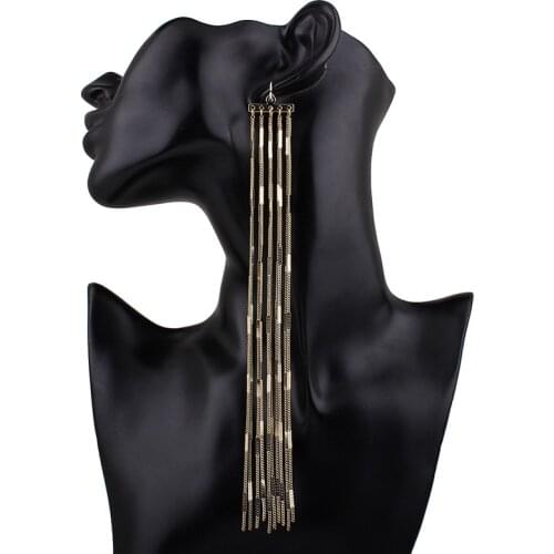 KEJIALAI Long Metal Tassel Earrings for Women Statement Big Drop Dangle Earrings 2017 New Fashion Jewelry Brincos Party QD-E0285
