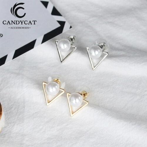 Trendy Pearl Stud Earrings For Women Exquisite Simple Triangle Ear Nail Gold Silver Color Studs Fashion Jewelry Gifts Wholesale