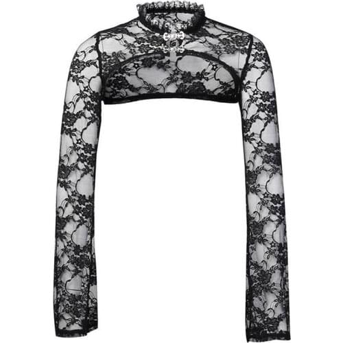 Sexy Lace Short Steampunk Crop Jacket Women Vintage Flare Long Sleeve Bolero Sweatshirts Gothic Streetwear Party Elegant Tops