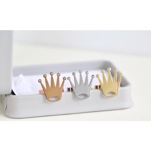 Fashion Crown Stainless Steel Rings With Stone Crystal For Girls Women Lover In Wedding Engagement Jewelry Anniversary