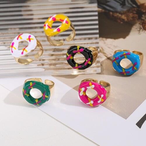 ZOVOLI Color Metal Circle Open Rings Korean Cute Enamel Donuts Adjustable Opening Rings Wonderful Choice for Women Jewelry 2021