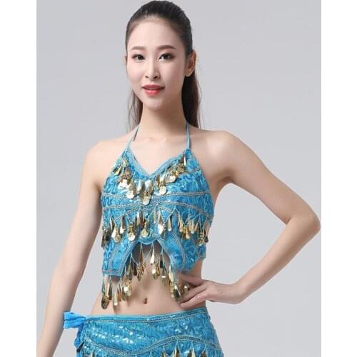 Belly Dance Costume Highlights Mesh Fabric Sexy Sequins Tops Performance Party Outfits Stage Show Lace-up Coins Vest