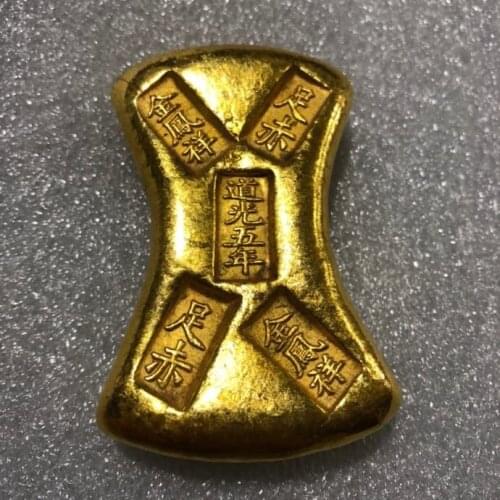 1pcs china antique Collection rotundity golden bar gold bullion ingot Family decoration metal handicraft